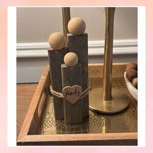 Wooden Block Family of 3 Figurine | Rustic Home Decor & Gift